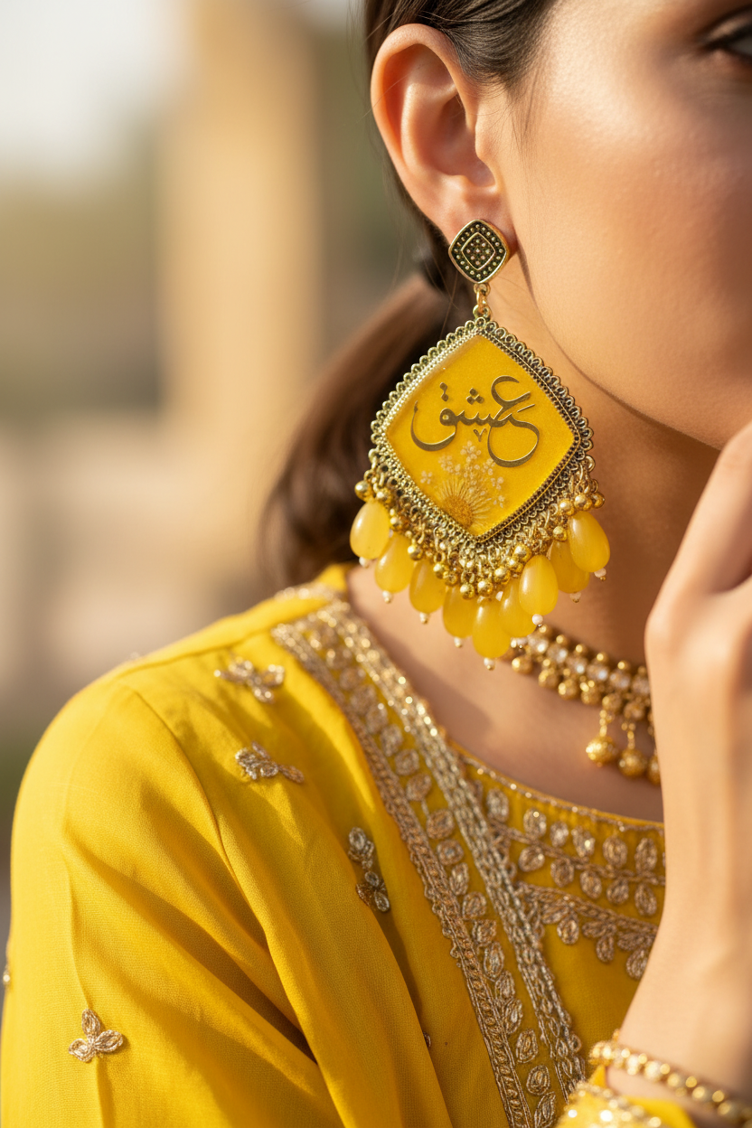 Yellow Resin Earrings – Mehndi Model