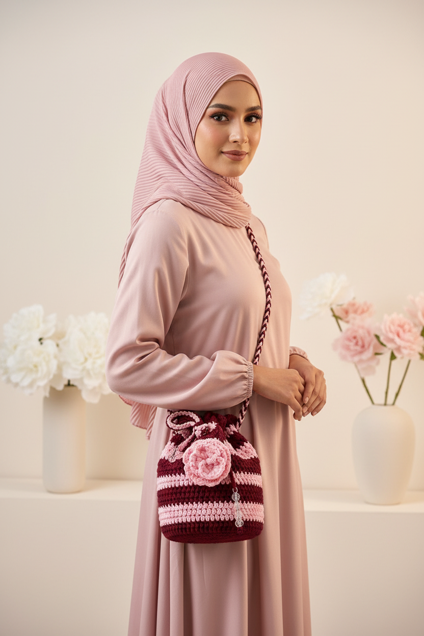 Rose Striped Crochet Bag - Hijab Model