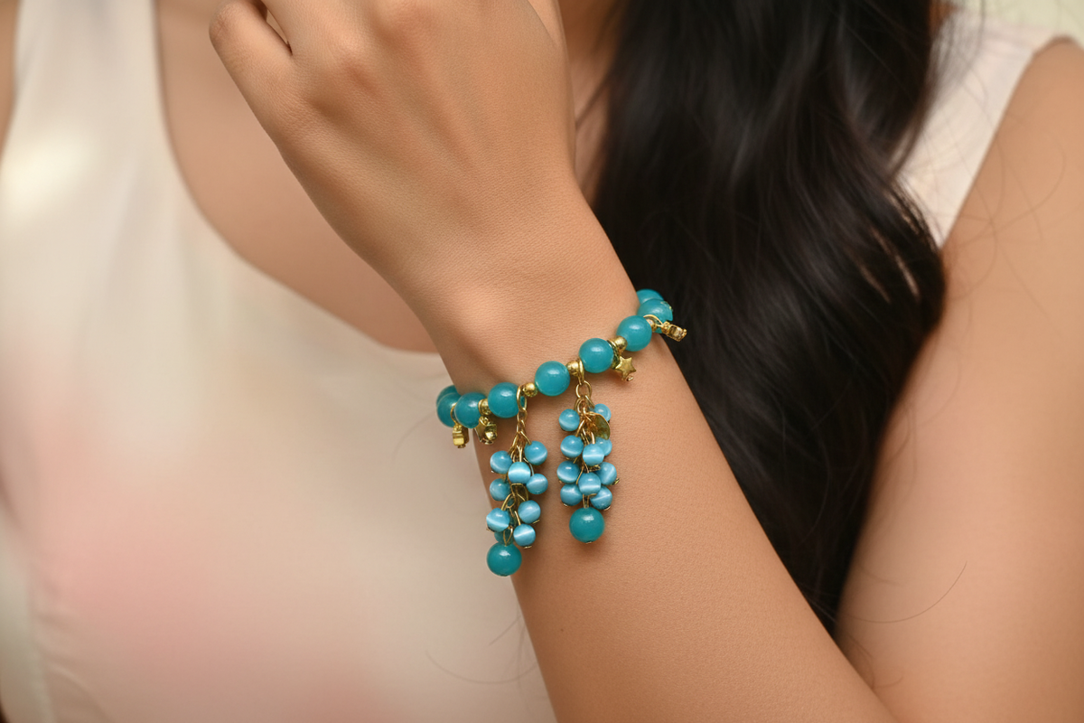 Turquoise Bead Bracelet with Model