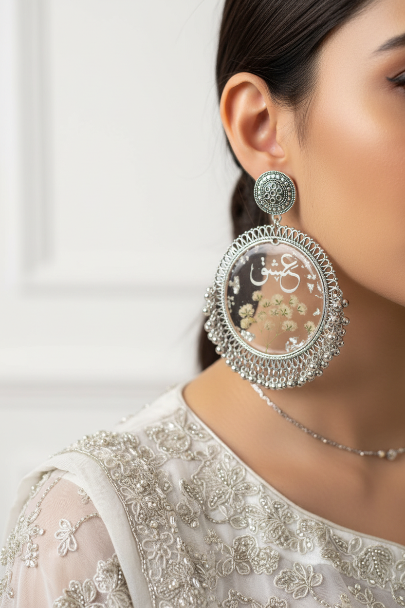 Clear Silver Resin Earrings