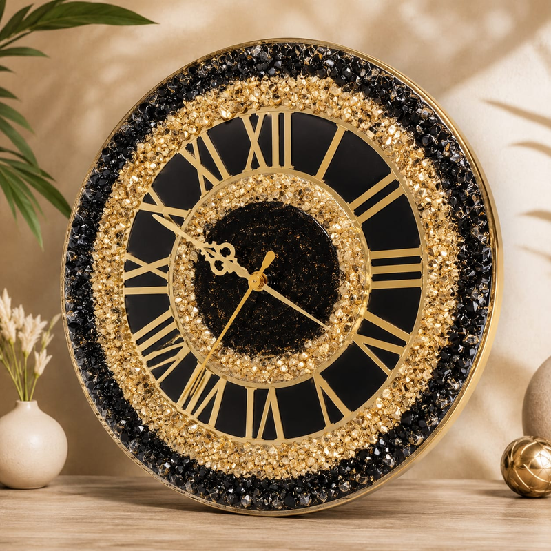 Black & Gold Resin Art Wall Clock