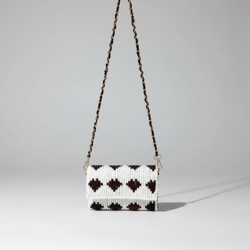 Monochrome Diamond Crochet Bag front view