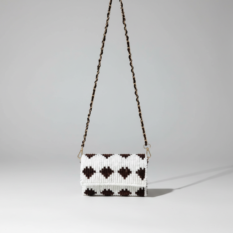 Monochrome Diamond Crochet Bag front view