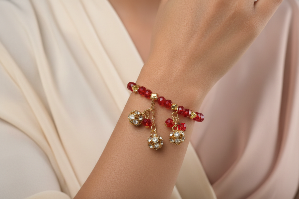 Red Crystal Star Charm Bracelet – Model Wearing