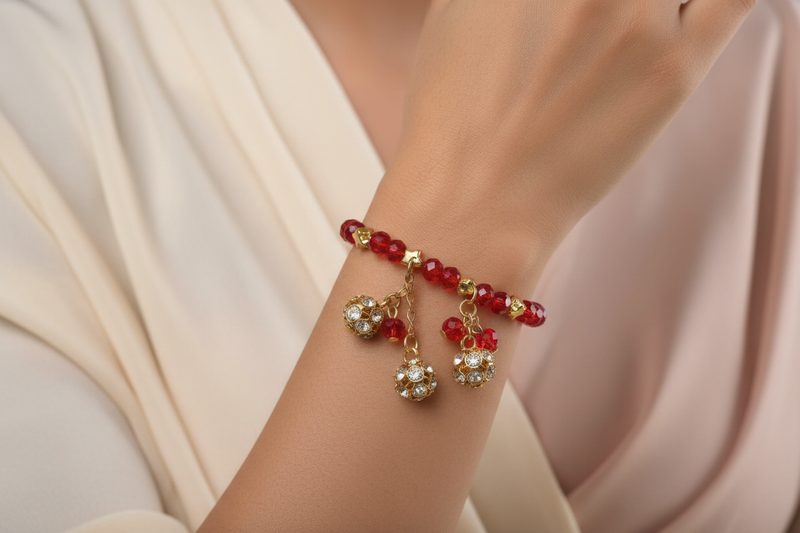 Red Crystal Star Charm Bracelet – Model Wearing
