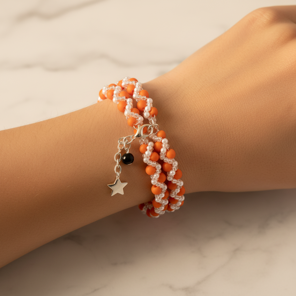 Orange White Bracelet on Model