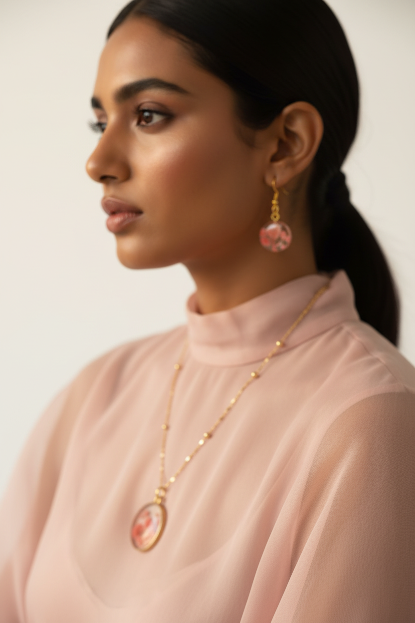 Pink Botanical Resin Jewellery Set