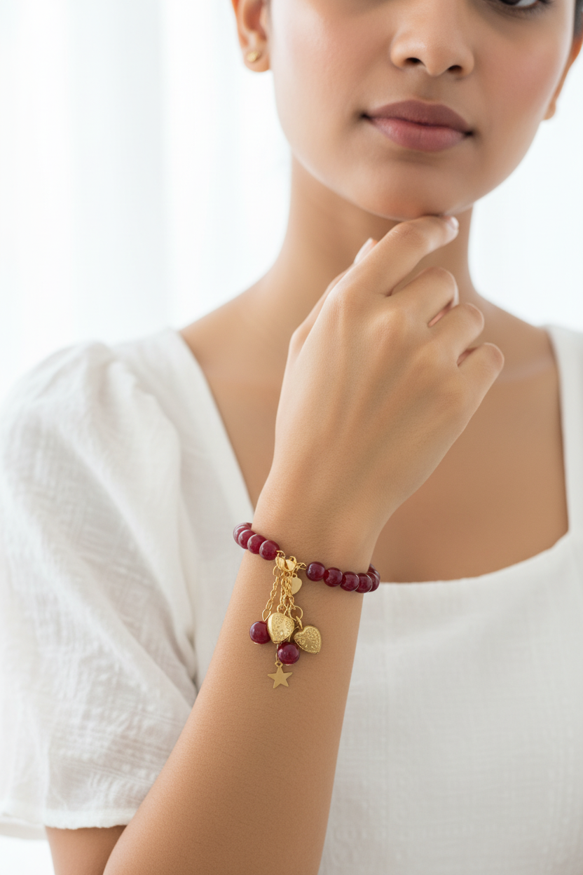 Red Heart Charm Bracelet Model