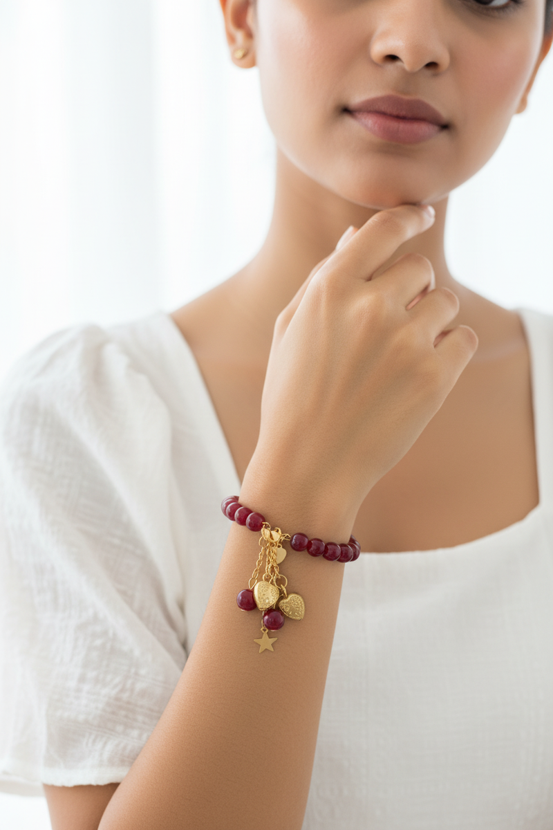 Red Heart Charm Bracelet Model