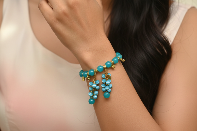 Turquoise Bead Bracelet with Model